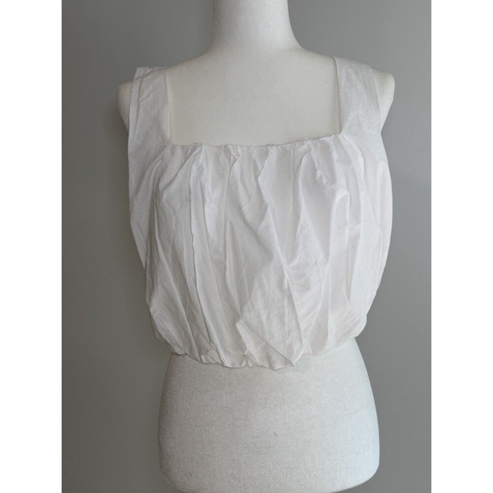 A New Day Womenβs White Square Neck Bubble Hem Tank Top Sleeveless Size M NWT